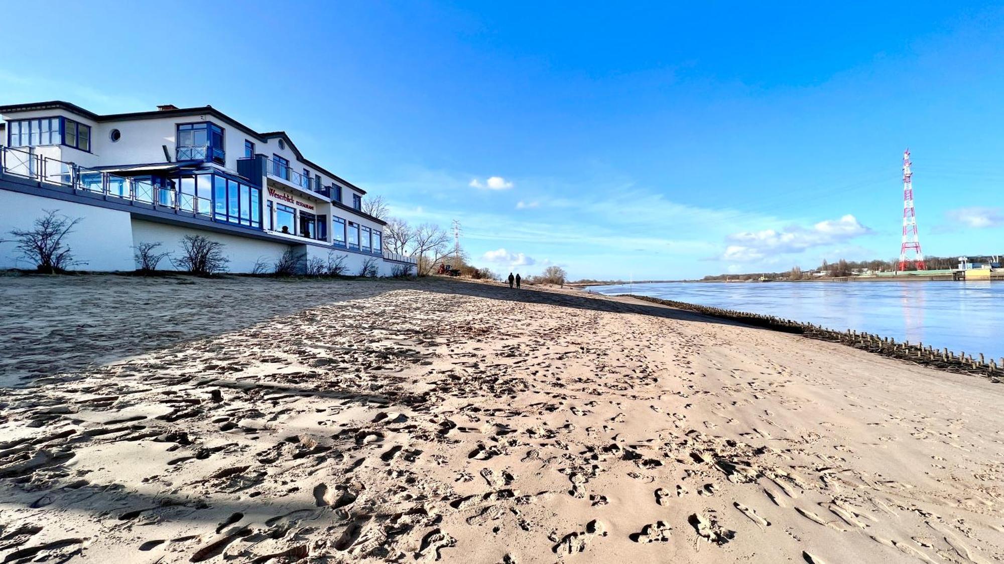 Gaestehaus Weserblick Am Weser-Sandstrand Berne ภายนอก รูปภาพ